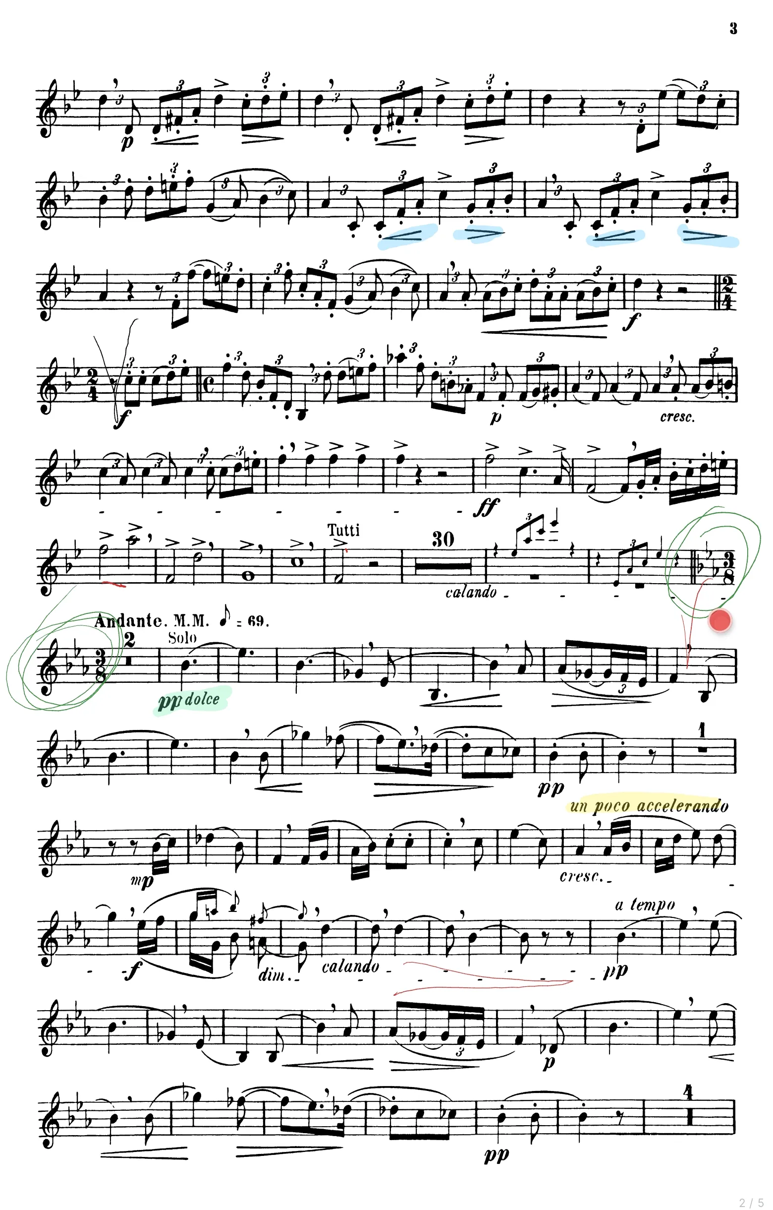 An annotated part in the Volatura reader: pen circles, highlights and a sticker